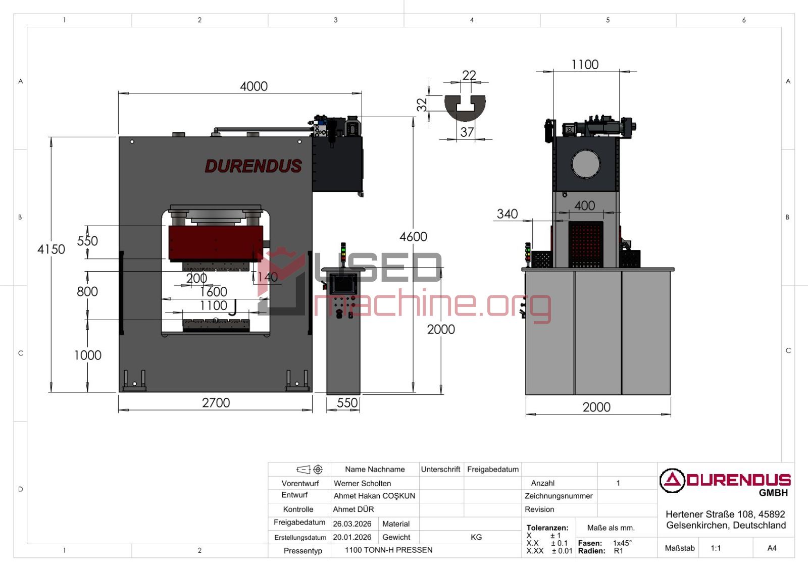 1100 t Servo-Doppelständer-Heizpresse mit Heizplatten