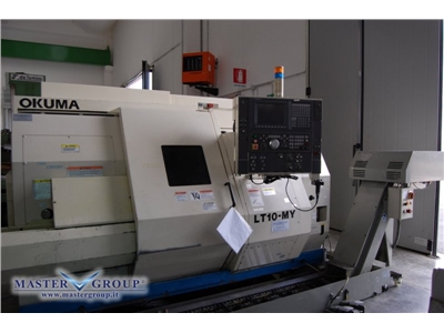 OKUMA LT 10 MY USED 7-AXIS CNC LATHE WITH DOUBLE TURRET HEAD and BAR LOADER